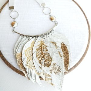 white bib leather necklace white gold leather feather necklace evening necklace western style necklace