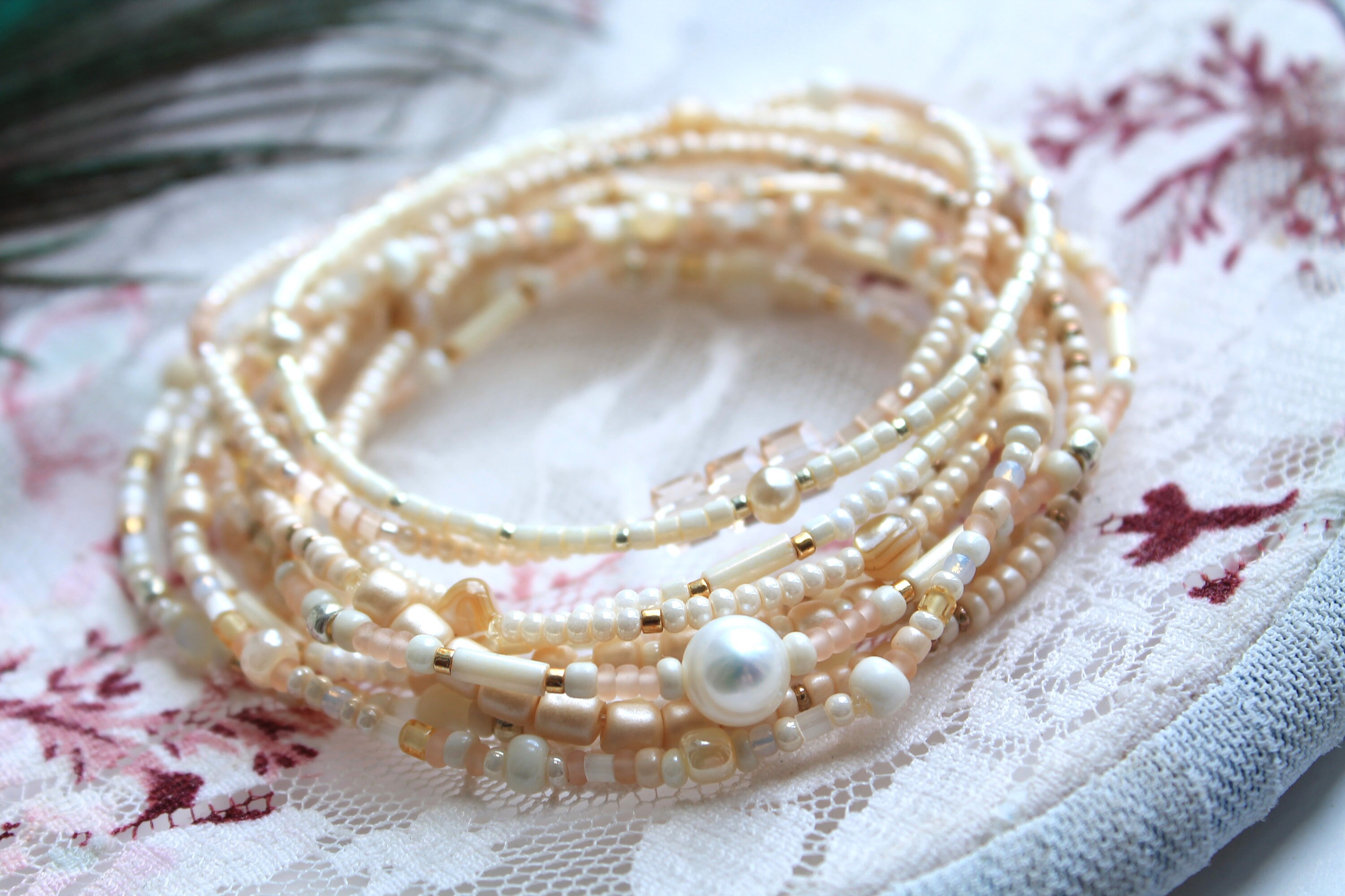 Beaded bracelets 10 pcs set beige gold bracelet everyday Etsy