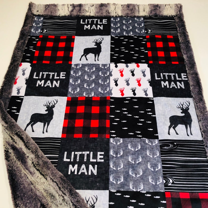 Little Man Blanket Deer Minky Blanket Antler Blanket Hunting Crib Blanket Deer Nursery Blanket Baby Boy Gift Free Shipping Red Plaid Blanket
