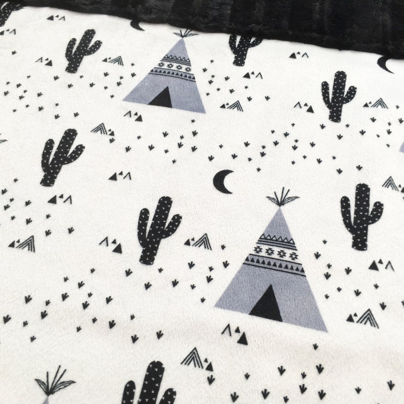 Modern Baby Minky Blanket Black and White Nursery Monochrome Baby Blanket Modern Nursery Monochrome Nursery Tipi and Cactus Minky Blanket