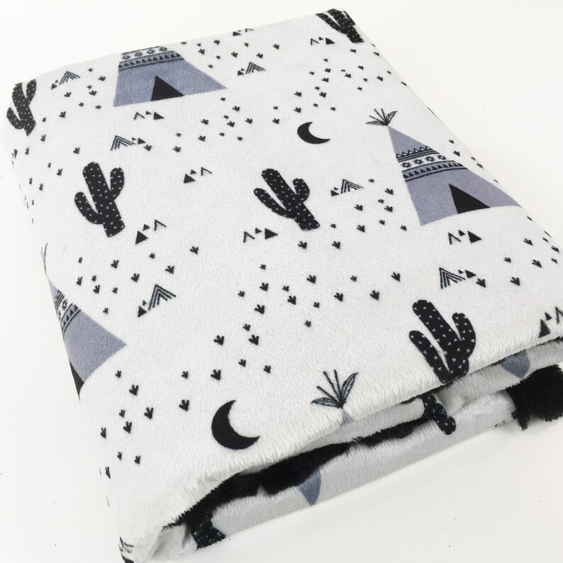 Modern Baby Minky Blanket Black and White Nursery Monochrome Baby Blanket Modern Nursery Monochrome Nursery Tipi and Cactus Minky Blanket