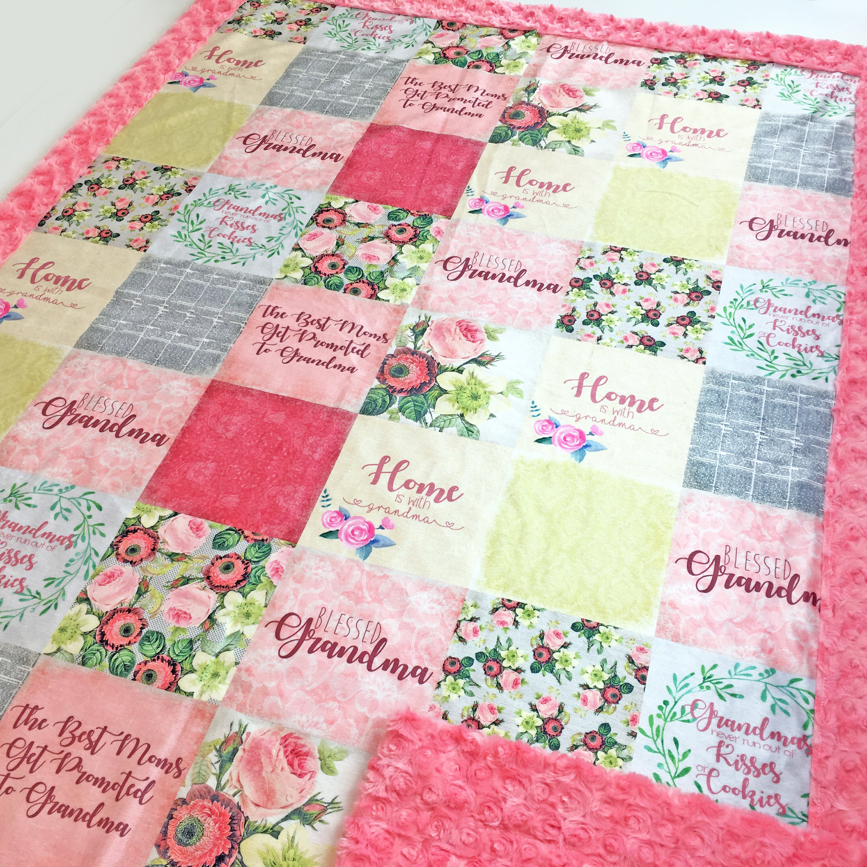Grandma Minky Blanket Grandmother Gift Patchwork Blanket Etsy