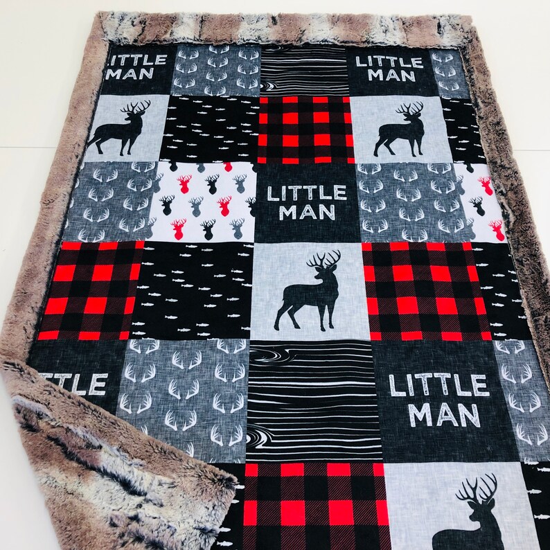 Little Man Blanket Deer Minky Blanket Antler Blanket Hunting Crib Blanket Deer Nursery Blanket Baby Boy Gift Free Shipping Red Plaid Blanket