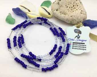 Yemaya Santeria Elekes Collares de Santo Blue and Crystal Beaded Necklace