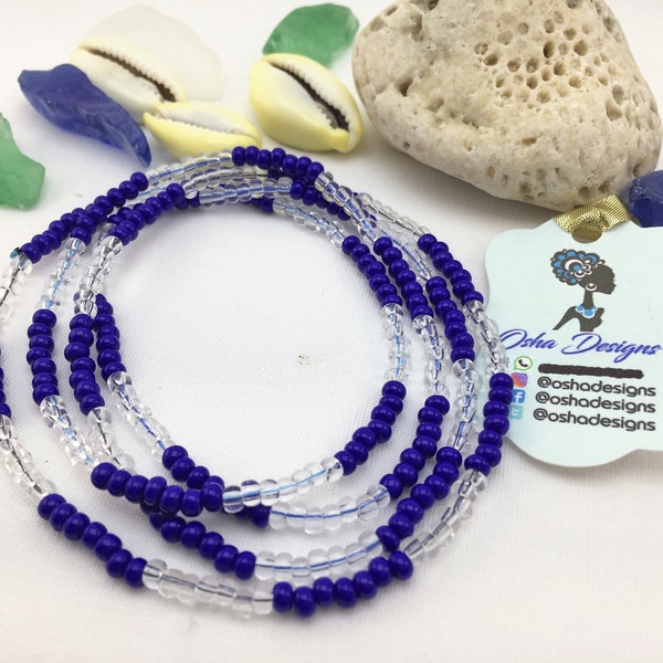 Yemaya Santeria Elekes Collares de Santo Collier de perles bleues et cristal