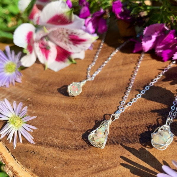 Raw Ethiopian Opal Sterling Silver Necklaces