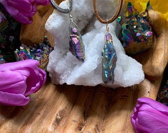 Titanium Aura on Suede Necklaces