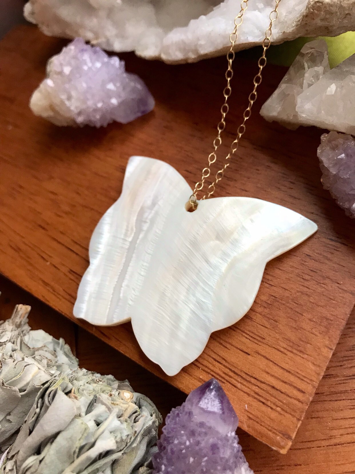Mother of Pearl Butterfly Necklace in Sterling Silver or 14k Gold Filled