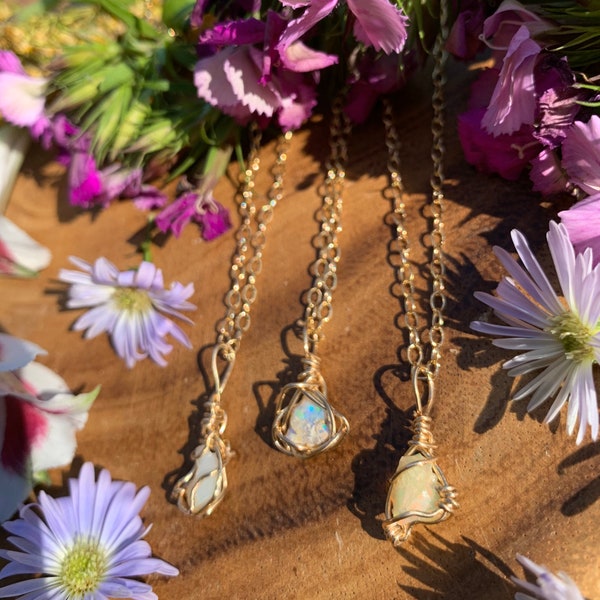 Raw Ethiopian Opals 14k Gold Filled Necklaces