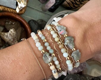 Australian Opal, Amazonite and 14k Bracelet Set of 4