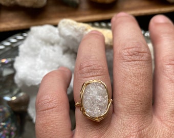 Snow White Druzy Size 7.5 14k Gold Filled Ring