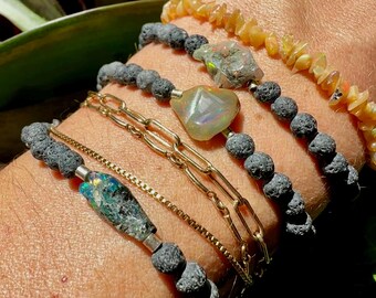 Australian Opal & Lava Rock Stretchy Bracelets