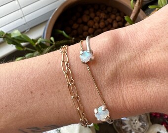 Raw Ethiopian Opal Sterling Silver Double Stone Cuff Bracelet