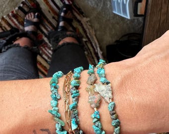 Australian Opal, Kingman Turquoise and 14k Bracelet Set of 4
