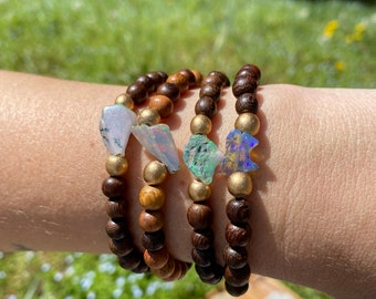 Black Opal & Wood Stretchy Bracelets