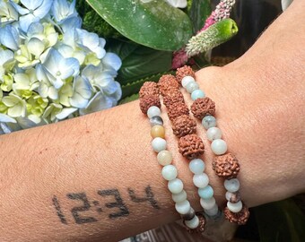 Amazonite and Rudraksha Seed Bracelet Set of 3