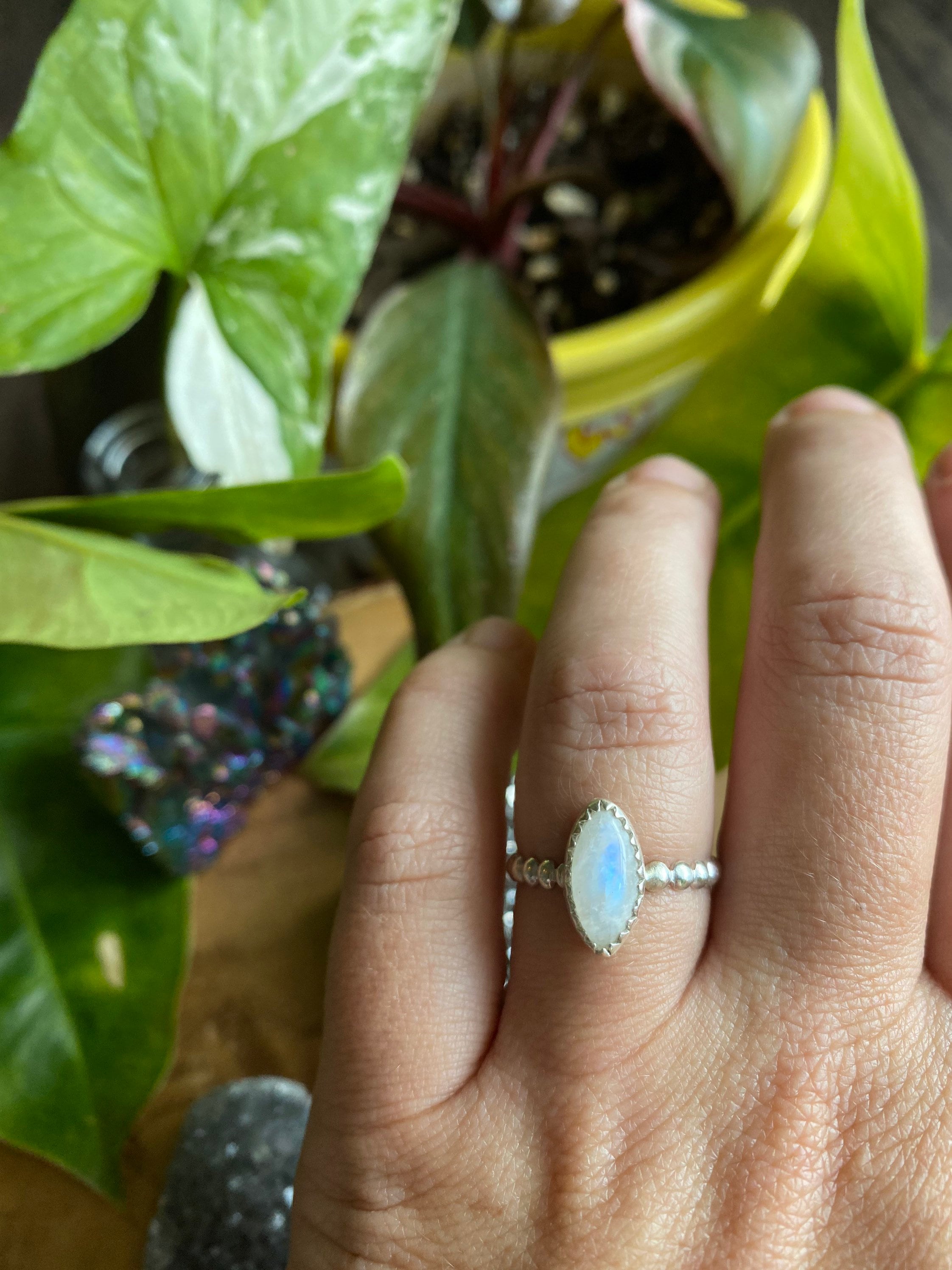 Gift For Love Gemstone Jewelry Gift For Her Moonstone Silver Ring Gift Ring For Mom Rainbow Moonstone Ring 7.5 Moonstone Miss You Ring