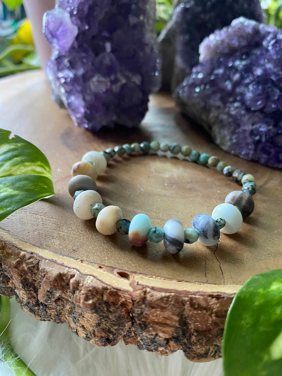 NirvanaIN Bracciale Turchese Africano Con Pietre Naturali 8mm – Elastico, Per Uomo E Donna, Fatto A Mano