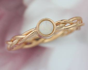 Opal ring, Rose gold opal ring. Opal engagement ring. 14K, 18K or platinum. Also available in sterling silver.
