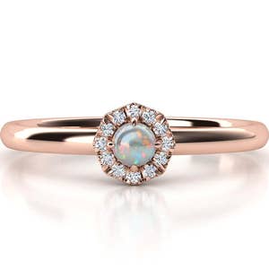 Natural opal and diamond ring. Available in 18K rose, white, yellow gold or platinum. Opal  jewelry.