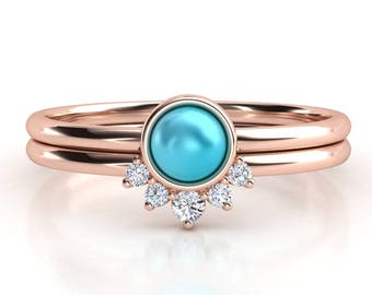 Turquoise ring. Diamond ring. Stack rings. Turquoise and diamond ring. Rose gold ring.