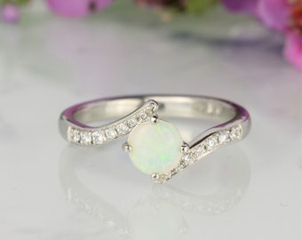 Australian Opal ring, Opal engagement ring. Diamond and opal vintage style ring. Available in 14K, 18K and Platinum.