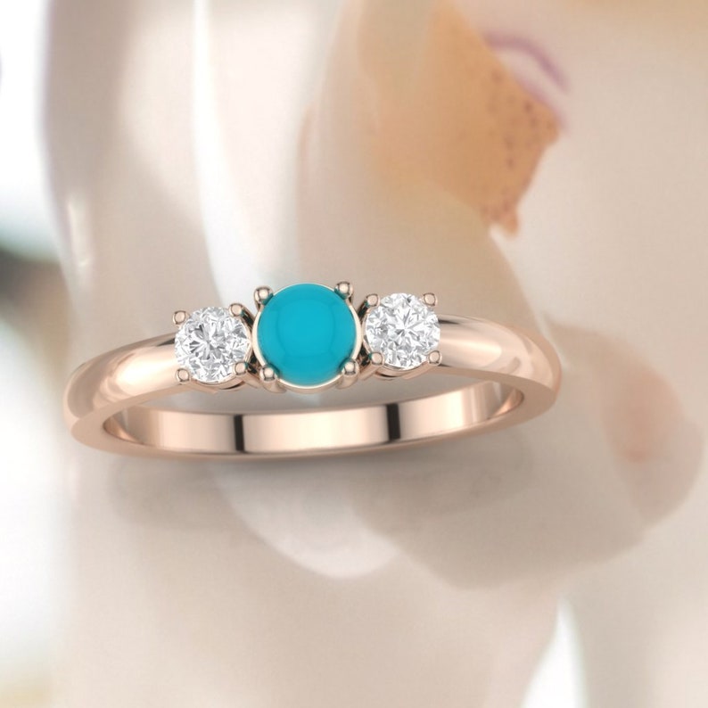 Turquoise ring. Turquoise engagement ring. Turquoise and diamond ring. 14K / 18K / Platinum. image 4