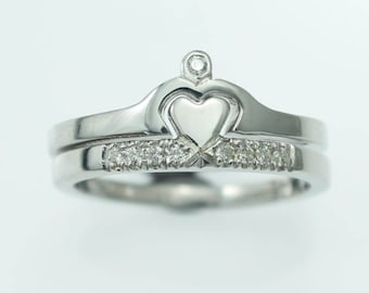 Diamond Claddagh kiss ring. Diamond ring. Wedding ring. Engagement ring. Promise ring. Irish ring.