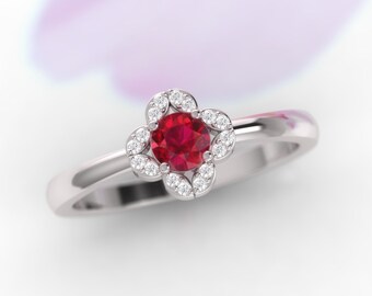 Engagement ring. Ruby and Diamond ring. Vintage inspired ring. Available in 18K, 14K, yellow, rose or white gold. Also in Platinum.