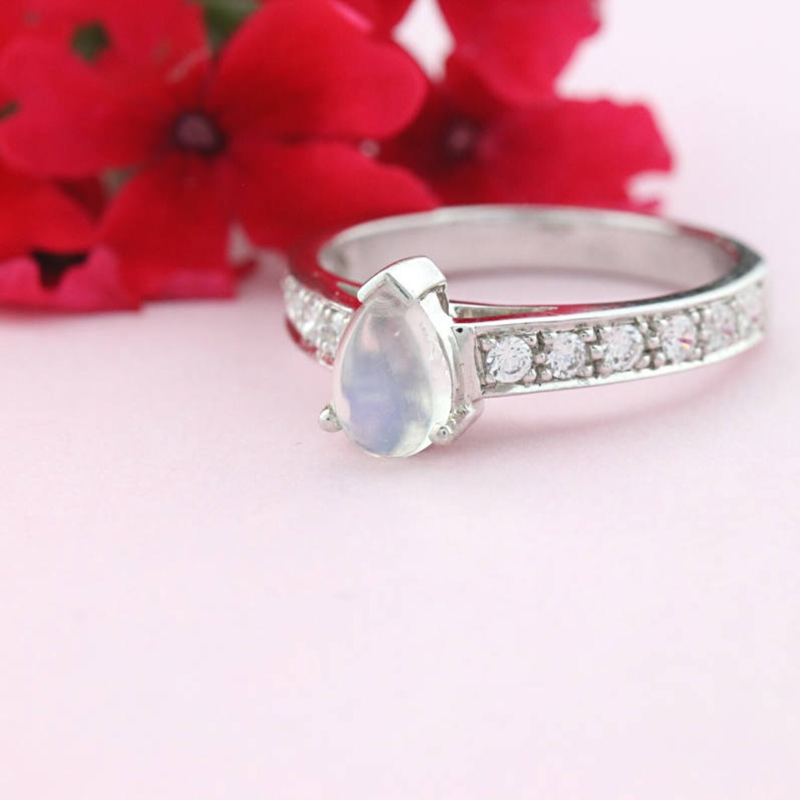 Moonstone Ring Moonstone Engagement Ring Diamond Ring. Etsy