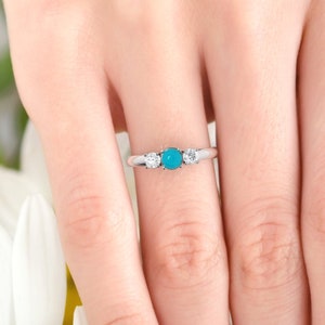 Turquoise ring. Turquoise engagement ring. Turquoise and diamond ring. 14K / 18K / Platinum. image 5