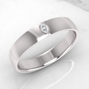 Wedding ring. Mens wedding ring. Marquise diamond wedding ring. 5mm wide. Available in 9K, 14K, 18K, Platinum or Sterling silver.
