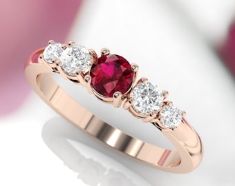 Ruby engagement ring. Ruby and diamond ring. Eternity ring. Engagement ring. Rose gold ring. 14K / 18K / Platinum.