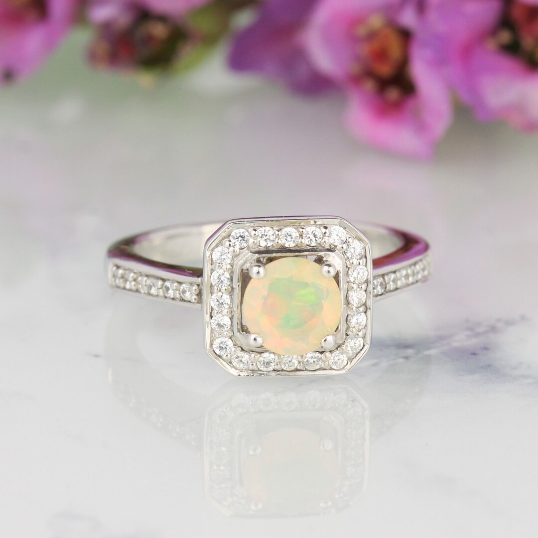 Opal Engagement Ring. Opal Ring. Diamond Ring. - Etsy