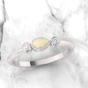 Anel de opala. Anel de noivado de diamante e opala. Anel da eternidade. Anel de noivado. 14K/18K/Platina.