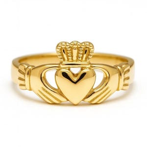 Claddagh-ring. Claddagh-ring heren, zilver of 14K goud of platina Keltische ring, Ierse sieraden. Ierse ring.