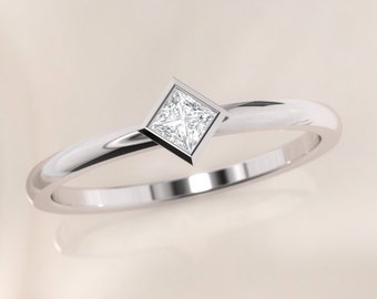 Princess engagement ring. Diamond ring. Dainty diamond ring. Minimalist engagement ring. 14K, 18K, Platinum.