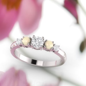 Opal and diamond ring. Eternity ring. Engagement ring. Rose gold ring. 14K / 18K / Platinum.