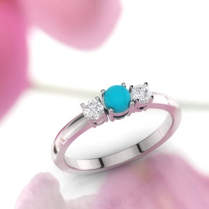 Turquoise ring. Turquoise engagement ring. Turquoise and diamond ring. 14K / 18K / Platinum. image 1