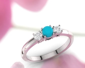 Turquoise ring. Turquoise engagement ring. Turquoise and diamond ring. 14K / 18K / Platinum.
