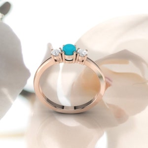 Turquoise ring. Turquoise engagement ring. Turquoise and diamond ring. 14K / 18K / Platinum. image 6