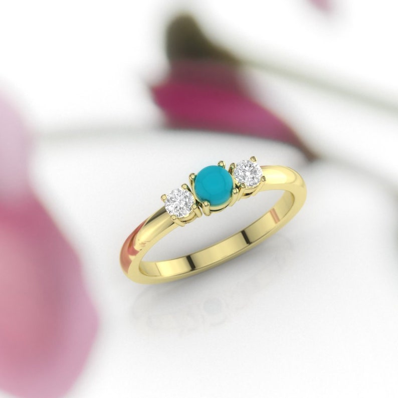 Turquoise ring. Turquoise engagement ring. Turquoise and diamond ring. 14K / 18K / Platinum. image 8