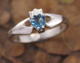 Real Blue Topaz and diamond contemporary Claddagh Ring. 9K ,14K, 18K, Platinum or Sterling silver ladies authentic Irish Claddagh .