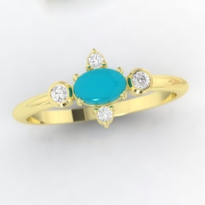 Anel de noivado turquesa. Cluster de turquesa e diamante. Anel da eternidade. Anel de noivado. 14K/18K/Platina.