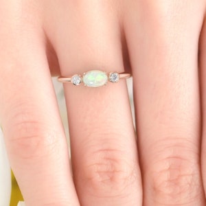 Opal ring. Diamond and Opal engagement ring. Eternity ring. Wedding ring. 14K / 18K / Platinum.