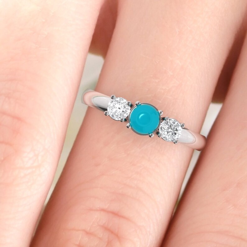 Turquoise ring. Turquoise engagement ring. Turquoise and diamond ring. 14K / 18K / Platinum. image 2