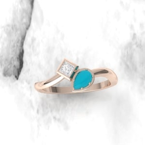 Turquoise engagement ring. Pear shape Turquoise and  Princess diamond. Eternity ring. Wedding ring. 14K / 18K / Platinum.