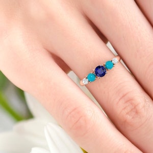 Sapphire ring. Eternity ring. Engagement ring. Cocktail ring. Sapphire, turquoise and diamond ring. Rose gold ring.