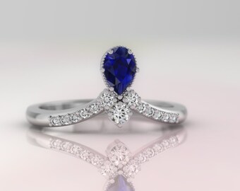 Engagement ring. Diamond ring. Sapphire ring. Sapphire engagement ring, Vintage style engagement ring.