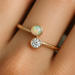 Opal and diamond ring. Opal engagement ring. Diamond ring,